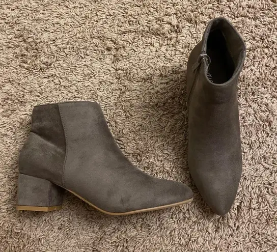 Taupe Faux Suede Block Heel Booties Tan Size 7