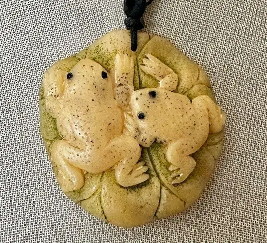 Etched Bone Frog Pendant on Lily Pad