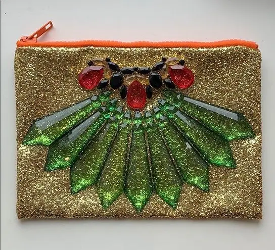 Gold glitter clutch with rhinestones