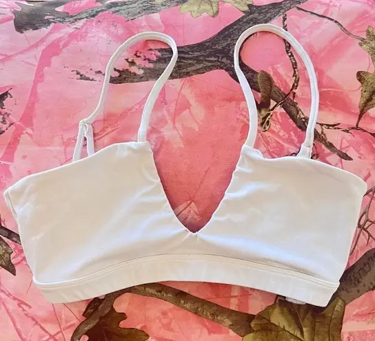 white v neck cinch front sports bra