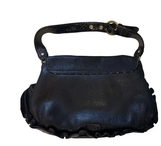 Moschino Black Leather shoulder bag with 3D Flower and ruffle accents