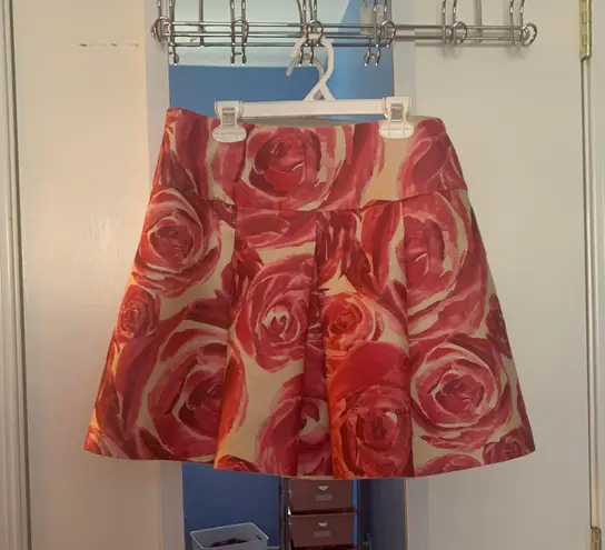 Tracy Reese Pink and Cream Rose Pleated Wool Silk Skirt