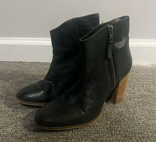 Studio W Black Leather Heeled Ankle Boots Size 6 US