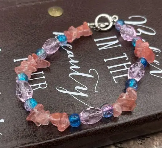 Vintage Y2K Beaded Rose Quartz Pink Glass Bohemian Bracelet