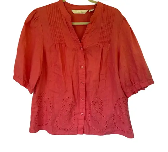 Lucy & Laurel Plus size  Coral Blouse with Paisley Detail - Image 1