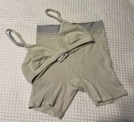 SKIMS Cotton Rib Boxer & Cotton Jersey Triangle Bralette in Bone (S)