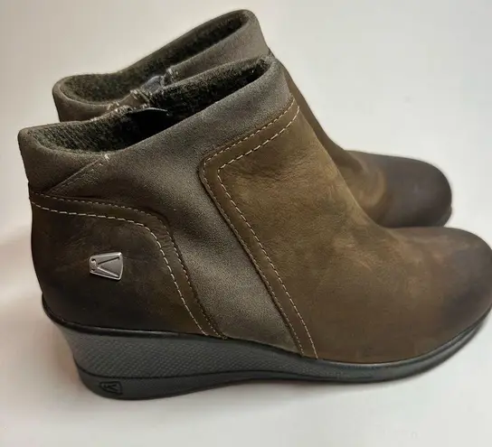 Keen Leather Booties Wedge Heel Chukka Boots Taupe Brindle Sz 8 38.5 Brown Lined
