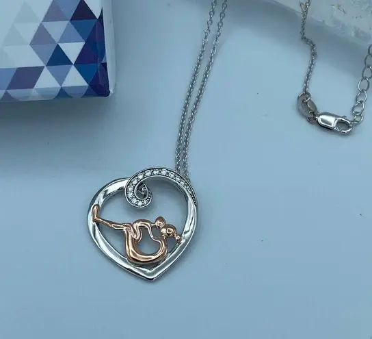 Sterling Silver Mom And Child Rose Gold CZ Necklace