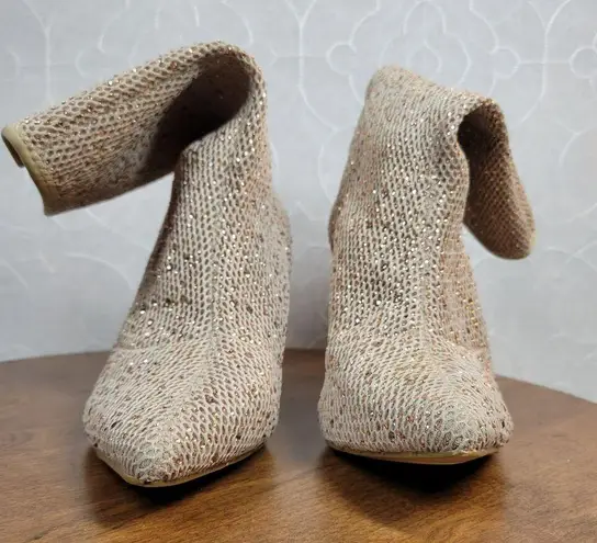 Cape Robbin Womens Boots 10M Gold Blush Rhinestones Mesh High Heel Pointed Toe