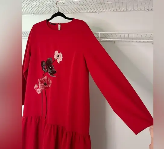 Misook Embroidered Floral Drop Waist Maxi Dress