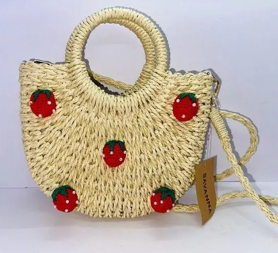 NWT SAVANNA Strawberry Woven Purse Red