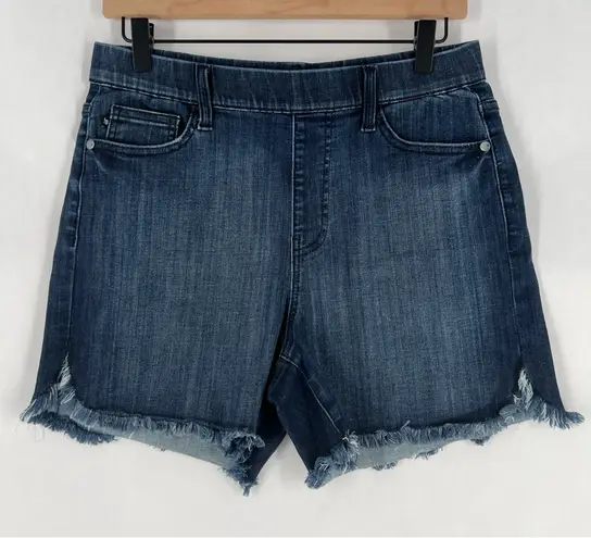 Judy Blue Jegging Dolphin Hem Shorts Stretch Dark Wash Denim Frayed Cutoff L