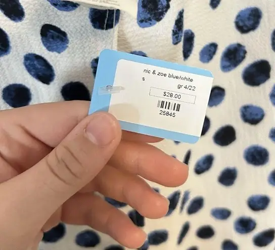 Nic+Zoe White Dress With Blue/ Black Polka Dots Flowy Summer Beach Small S