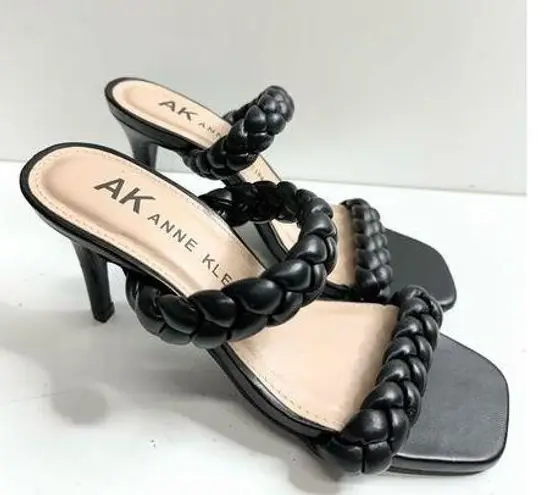 Anne Klein  Sandals Womens Size 6 Black Braided Double Strap Slip On Heels