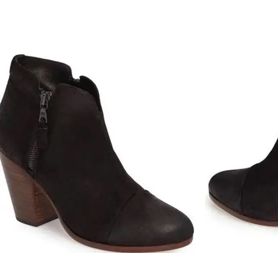Rag and Bone  Margot Waxed Black Suede 3" Stacked Heel Ankle Boots 36 6