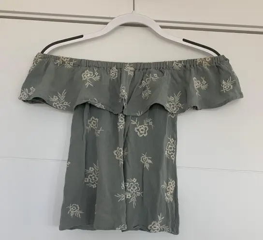 Full Tilt Sage Green Off The Shoulder Floral Top