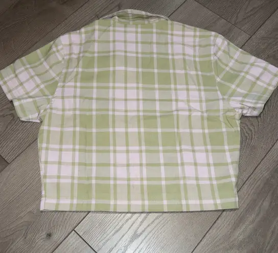 Samii Ryan NIP BSR x  Green Pink Plaid Button Down Cropped Shirt Size Small