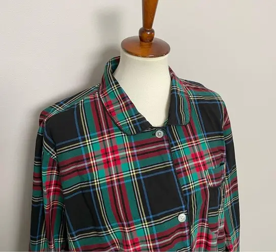 J.Crew  Sleep Pajama Top End Over End Stewart Plaid Collar Long Sleeve Red Green