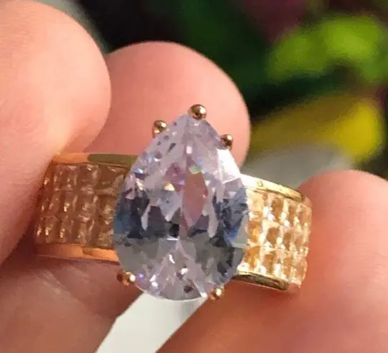 Women’s teardrop cubic zirconia 18kt gold vermeil square cut cocktail ring 6 NIB