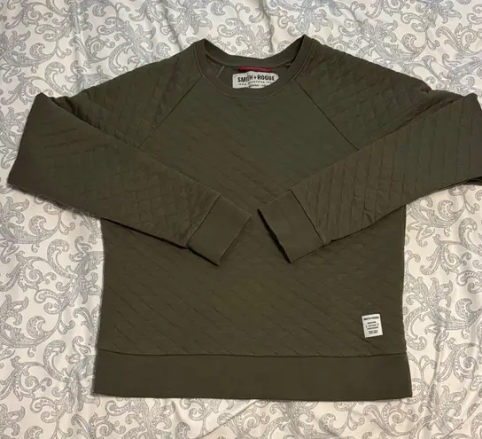 Quilted Crewneck Sweater in Olive Green