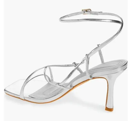 Azalea Wang Kaylin Silver Faux Vegan Leather Strappy Ankle Wrap Stiletto Heels Size 10