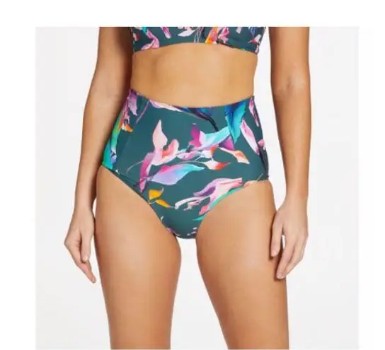 Calia High Rise Tropical Print Bikini Bottoms Size Large Green