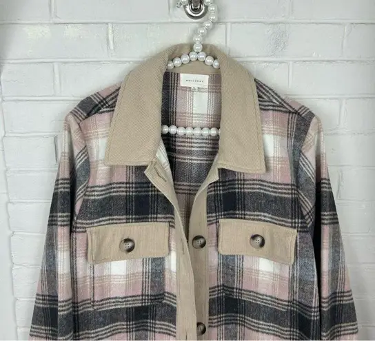 MELLODAY Pink Brown Plaid Long Line Button Front Shacket Size XL
