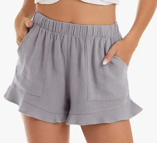 Casual Shorts Sage Green Gray Ruffle Hem