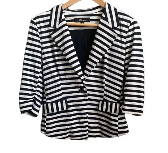 Monteau  Black/White Striped Knit Blazer. Size Medium.