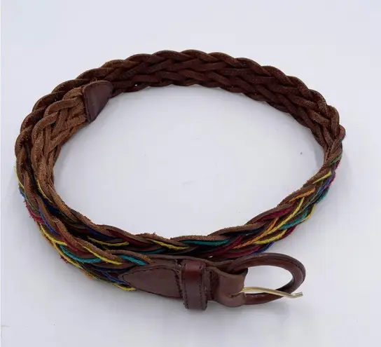 Vintage 80s 90s Rainbow Braided Leather Belt Size Small Lady Canterbury DR Brown