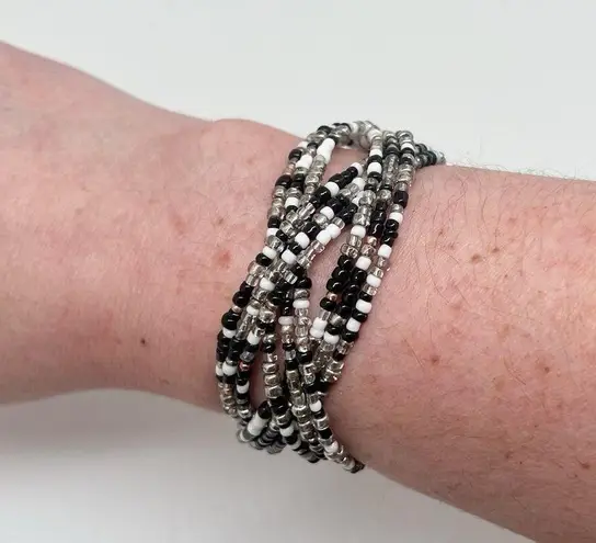Handmade Lot of 2 Seed Bead Wire Braided Wrap Cuff Bracelets Hand Crafted Black