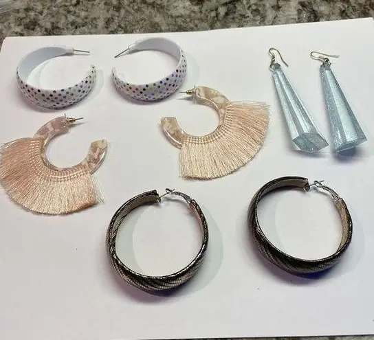 Lot Of 4 Large Statement Costume Earrings Pierced Dangle / Hoop
