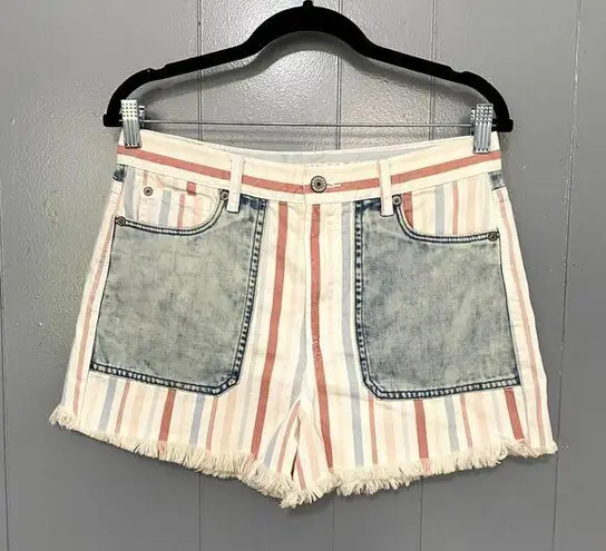 American Eagle White Colorful Striped High Rise Cut Off Boho Beach Mom Shorts 8