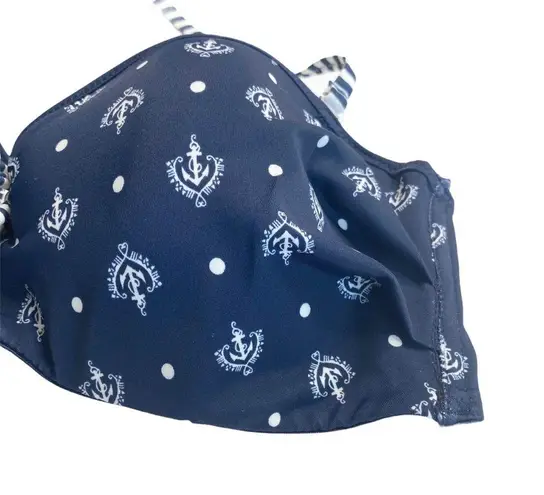 Timeout ᯾ Nautical Print Bandeau Bikini Top ᯾ Navy White Anchors + Stripes