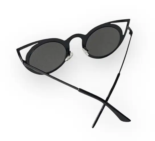 new Laser Cut Round Metal Mirror Lens Sunglasses ☀︎︎ Shiny Black / Silver Lens