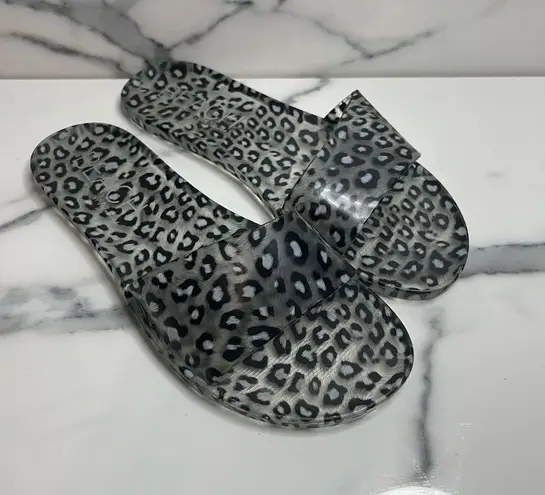 Beach by Matisse EUC Women's Clear Leopard Jelly Slides Sol Sandals Sz 8 Black