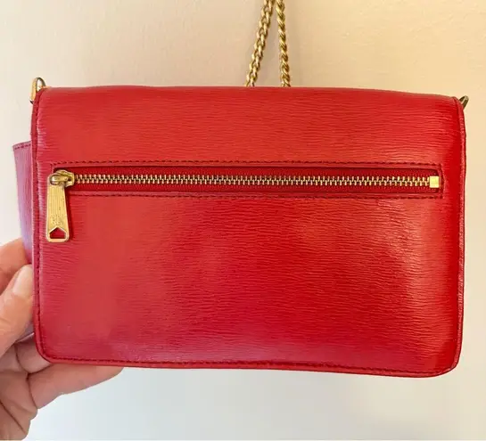Lauren Ralph Lauren Small textured Vegan Leather Gold Chain Crossbody Bag Red
