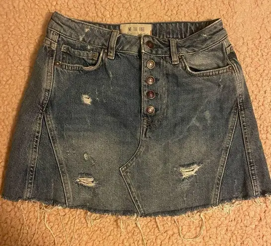 We The Free Free People  denim Mini Jean skirt Distressed Button Fly Size 25