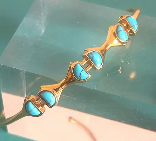 Stella & Dot Gold Plated Cuff Bracelet Geometric Turquoise Dyed Howlite Gemstone