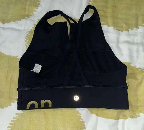 Lululemon Limited Edition Energy Bra High Neck Long Line Black And Gold Size 4