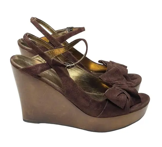 via spiga new ❤︎ Wood Platform Bow Strappy Sandals ❤︎ Chocolate Suede ❤︎ 10.5M