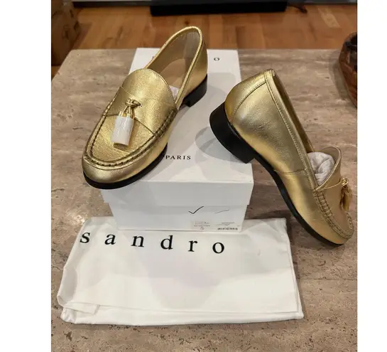 Sandro NEW Matthew Metallic Leather Loafers Gold size 40 / 9.5