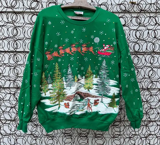 Vintage 90s Nutcracker Santa Scene Green Ugly Christmas Sweatshirt Size M