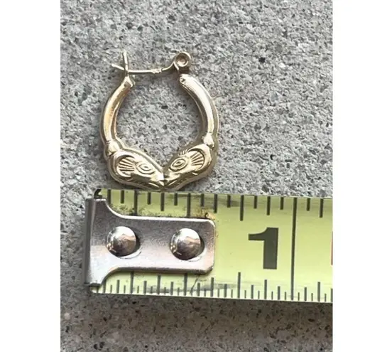 14k Yellow Gold Stamped Ram Head Hoop Vintage Women’s Earrings Hollow