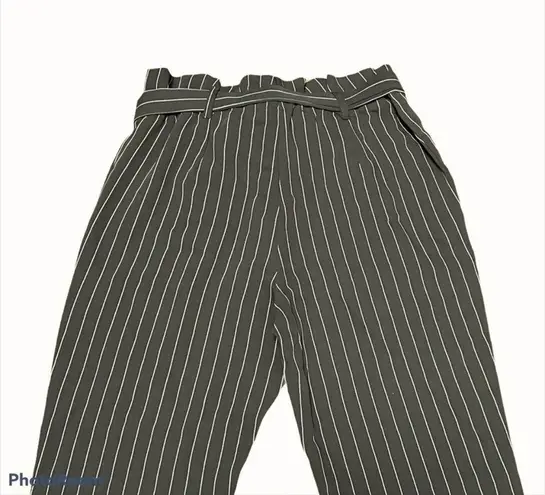 Bebe  pinstriped paper bag waist cropped pants