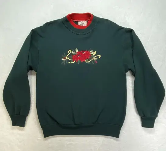 Top Stitch by Morning Sun Sweatshirt Womens M Green Pullover Christmas Cardinal Size M