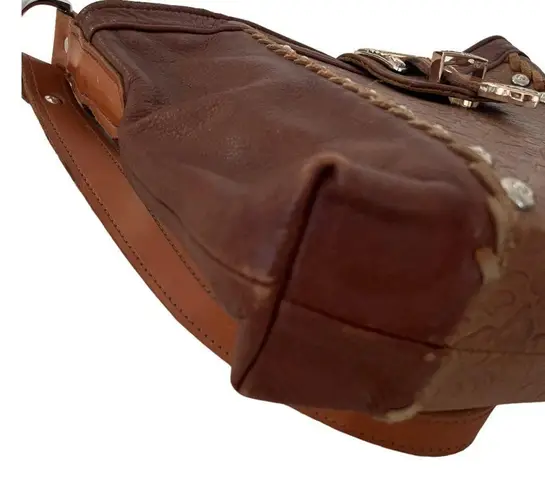 MEEKER CO Western Leather Bag Buckskin Lady Gold Silver Details Shoulder VINTAGE Brown