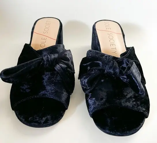 Sole Society Blue Velvet Bow Slide Sandals 9.5