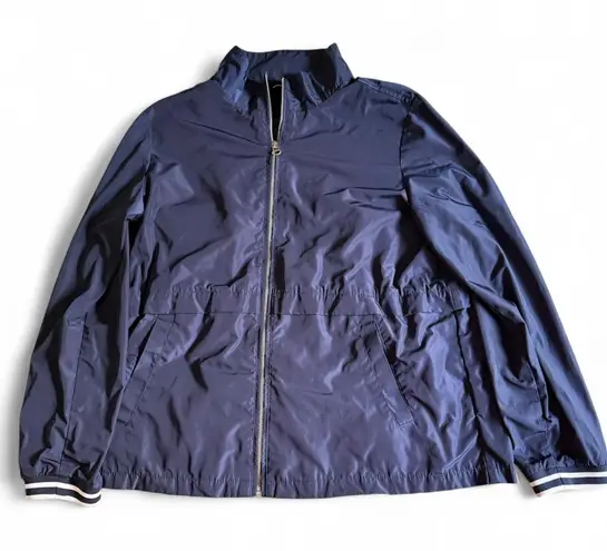Tommy Hilfiger ommy Hilfiger Women's XL Navy Blue Windbreaker Jacket Full Zip Striped Cuffs