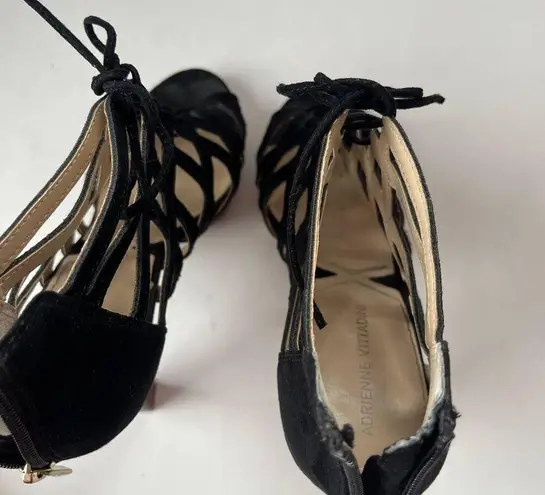 Adrienne Vittadini Anjolie-1 Suede Strappy Web Heel Womens 8.5 Witchy Black